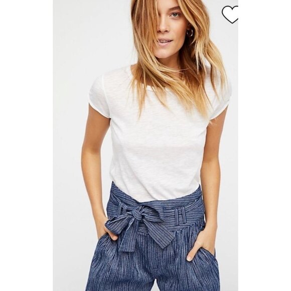 Free People Striped Harem Pants Womens 4 Blue High Rise Relaxed Cropped Bohemian - Picture 2 of 16